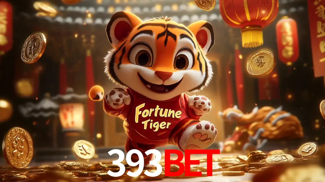 O alegre personagem do Fortune Tiger correndo sobre um caminho de moedas de ouro, simbolizando os grandes prêmios e a diversão do popular jogo de slot do 393bet.