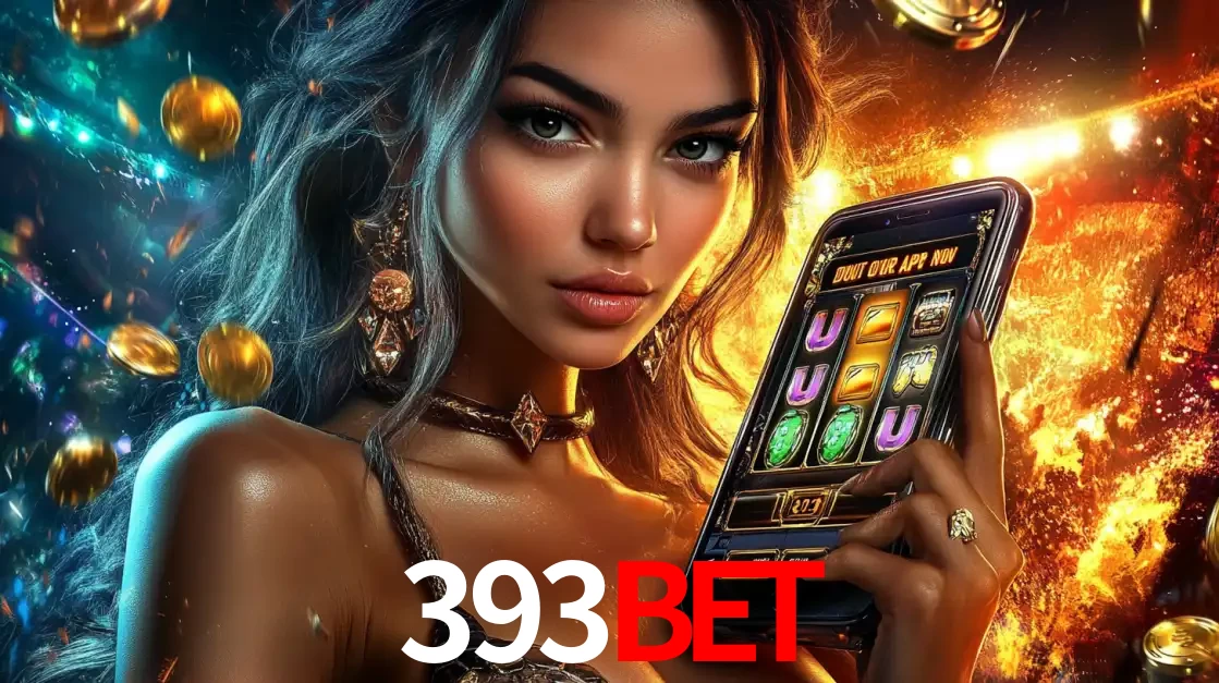 Mulher elegante mostrando um jogo de caça-níqueis em seu smartphone, destacando a experiência de cassino móvel oferecida pelo aplicativo 393bet.